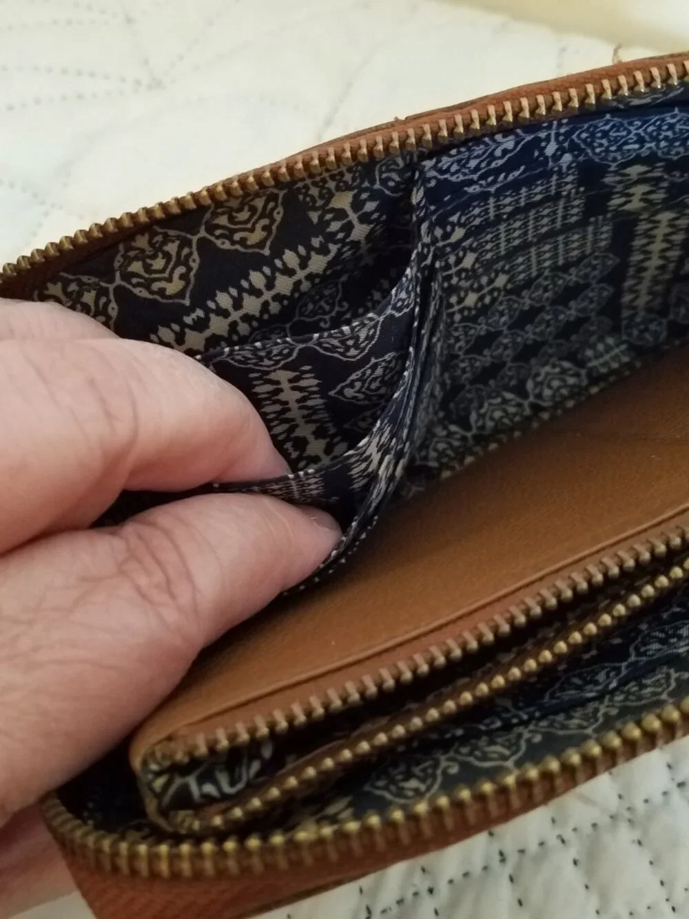 Wristlet LUCKY BRAND Casbah Leather Embroidered Cognac 12 Card Pockets